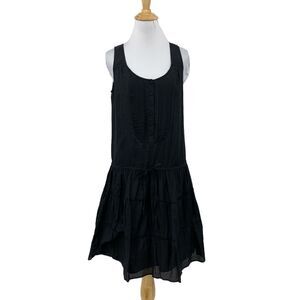 Gap Dress Womens S Small Black Silk Blend Pintuck Dropped Tie Waist Scoop Neck